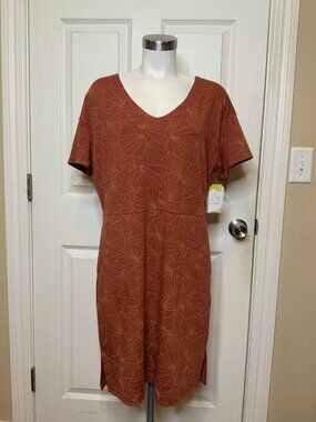 Title Nine Orange & Yellow Geometric Print T-Shirt Dress W/ Pockets, Size L